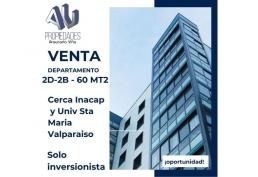 ¡INVERSIONISTAS! Se vende Dpto 2d-2b-60mt2 amoblado cerca Univ Sta Maria e Inacap Valparaíso