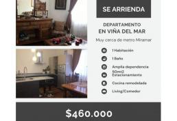 Arriendo Departamento 1d-1b-50mt2 frente Agua Santa Viña del Mar $460.000