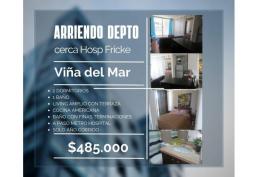 Arriendo AÑO CORRIDO Dpto 2d-1b-45mt2 amoblado cerca Hosp Fricke Viña del Mar $485.000